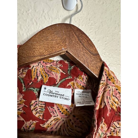 The Vermont Country Store Red Floral Block Print Button Up Jacket Womans Large - Picture 9 of 9